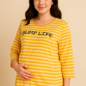 Striped “Bump Life” Maternity Top with 3/4 Sleeves