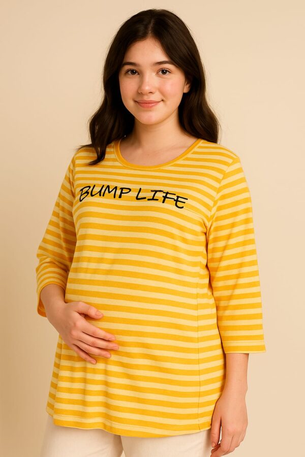 Striped “Bump Life” Maternity Top with 3/4 Sleeves